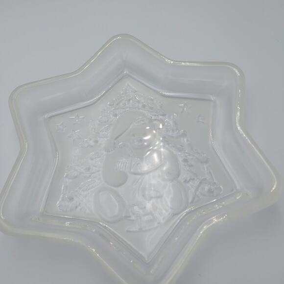 VTG Mikasa Clear/Frosted Glass Xmas Star Teddy‎ Bear Sweet Dish 9” Holiday Dish - Picture 1 of 3